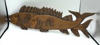 Vintage Hand Carved Wood Fish Wall Art Hanging Honduras Ca 6 " Tall 22” Wide