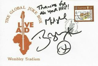 Live Aid Hand Signed Fdc Bob Geldof Midge Ure Autographed Boomtown Rats Ultravox