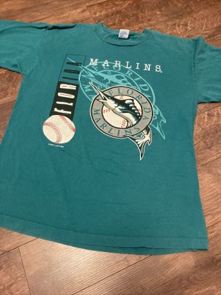 Florida Marlins Logo 7 Teal Vtg Single Stitch 1995 Shirt Xl Large