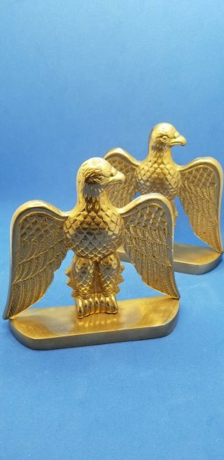 Vintage Solid Brass Eagle Bookends 5in Tall