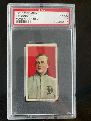 T206 Ty Cobb Red Portrait Tobacco Card - Piedmont 350 - Psa 2 Hall Of Famer