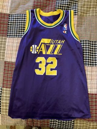 Vintage Vtg Utah Jazz Karl Malone 32 Champion Basketball Jersey Fits Sz Small