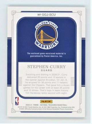 Stephen Curry 1/10 2020 - 21 National Treasures Game Gear 2CLR Patch Warriors 2