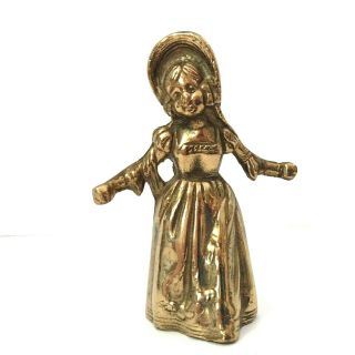 Vintage Metal Brass Bell Little Girl In A Dress 3.  5 " Inches Tall