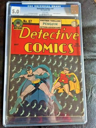 Detective Comics 87 Cgc Vg/fn 5.  0; White Pg ; Classic Sprang Penguin Cvr