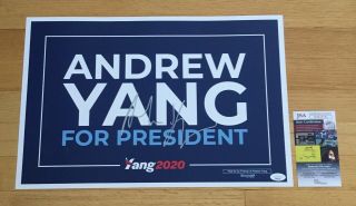Andrew Yang Signed Autograph 2020 Presidential Campaign Sign Placard Jsa