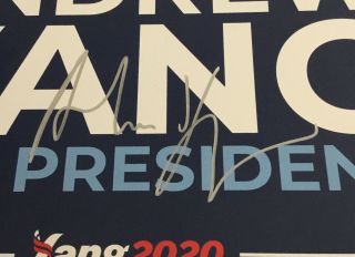 Andrew Yang Signed Autograph 2020 Presidential Campaign Sign Placard JSA 2