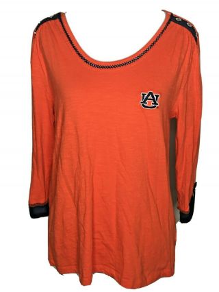 Auburn University Womens Tigers Long Sleeve T - Shirt Orange Blue Medium Tee