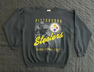Vintage 90s Retro Xl Black Pittsburgh Steelers Sweatshirt