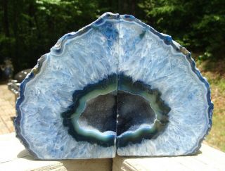Agate Geode Blue Bookends - Unique Color Blend/patterns - Druzy Centers - 4 Lb 8 Ounce