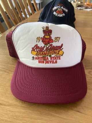 1987 Rose Bowl Champions Az Sun Devils Vintage Trucker Fit Hat Mesh Cap Snapback