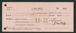 J.  Paul Getty,  Oil Mogul - Signed/autographed Personal Check (1945)