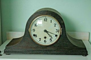 Vintage Oak Case Mantle Clock With Key,  Whittington Chimes.