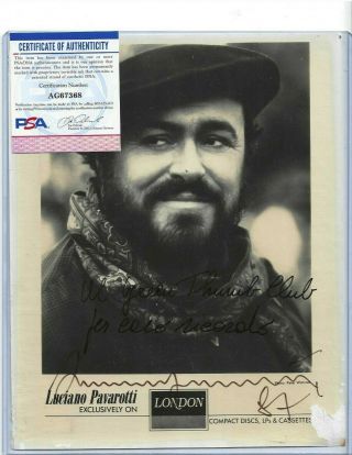 Luciano Pavarotti Autographed 8x10 B&w Photo Psa Operatic Tenor Singer