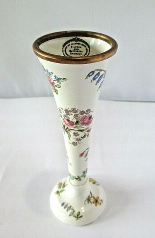 Antique Vintage Bilston And Battersea Hand Painted Enamel Wildflower Vase
