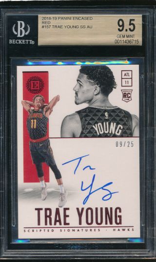 2018 Panini Encased Red 157 Trae Young 9/25 Auto Bgs 9.  5