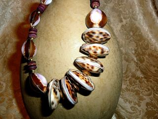 Vintage Necklace Made From Purple Top Leopard Tiger (cypraea Tigris) Cowrieshell