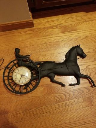 Rare Vintage Spartus Cast Iron Mantle Electric Clock Harness Racing As - Is Repair