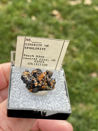 Exceptional Old Stock Thumbnail Of Siderite On Sphalerite,  Patch Mine,  Colorado