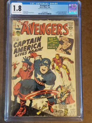 Avengers 4 Cgc 1.  8 - 1st Silver Age Captain America 1964 Marvel
