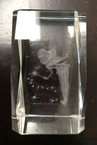 Walt Disney’s Tinkerbell 3d Laser Etched Crystal Glass Cube Paperweight 3”