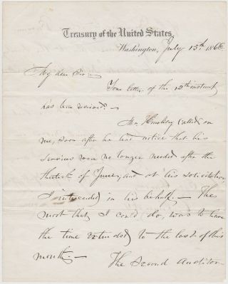 Francis E.  Spinner U.  S.  Treasurer Under Lincoln 1866 Autograph Letter Signed
