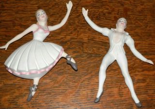 Vintage Porcelain Bisque Ballerina Wall Pocket Figurine Set 1950 