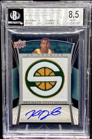 Kevin Durant 2007 - 08 Upper Deck Premier Stitchings Rookie Rc 1/5 Bgs 8.  5 Auto 10
