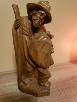 Vintage Carved Wooden Figure - Man With Stick And Bag 8.  5 " Tall