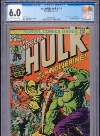1974 Marvel Incredible Hulk 181 1st Appearance Wolverine Cgc 6.  0 Ow - W Box2