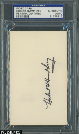 Hubert Humphrey Signed Index Card Autographed Auto Psa Psa/dna