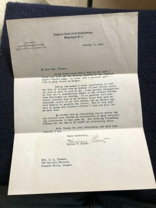 Harlan F.  Stone (1872 - 1946) Supreme Court Chief Justice Signed 10 - 7 - 1940 Letter