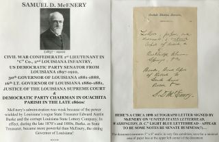 Civil War Confederate Lt 2nd Louisiana Infantry Senator Governor Letter Signed