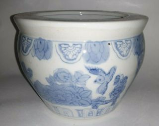 Chinese Ceramic Fish Bowl Planter Pot Blue And White 6 " Hand Painted