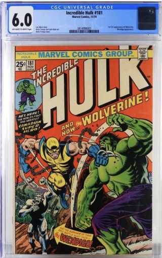 The Incredible Hulk 181 Cgc 6.  0 Nov 1974 Marvel Complete First Wolverine W/ Mvs