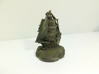 Vintage Metal Sailing Spanish Galleon Ships Nautical Bookend Only One
