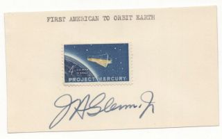 John Glenn - Nasa Astronaut - Autographed Card W Postage Stamp