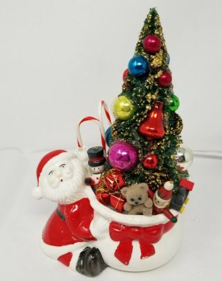 Vintage Santa Claus And Sack Christmas Planter 8.  5 " Bottle Brush Tree Ornaments