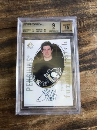 05/06 Sp Authentic Future Watch Crosby Rookie.  Auto,  999 /beckett Graded 9 /10