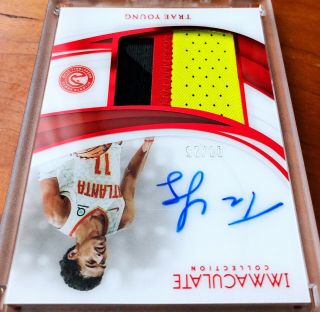 2018 Immaculate Trae Young Rc Rookie Chinese Red Sick Patch Auto /25 3