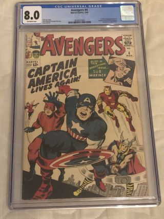 Avengers 4 Cgc 8.  0 Off White Pages First Silver Age Captain America