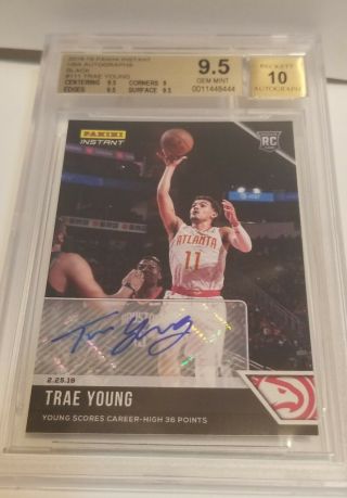 Trae Young Auto Rc 1/1 Bgs 9.  5 10 2018 - 19 Panini Instant Black Autograph Rookie