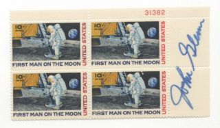 John Glenn - Nasa Astronaut - Autographed Postal Stamp Block