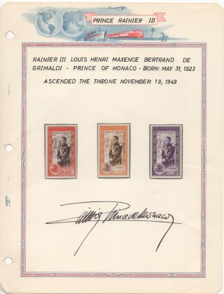 Rainier Iii,  Prince Of Monaco - Autographed Stamp Display
