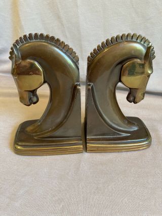 Antique Dodge Inc Brass Bronze Art Deco Horse Head Bookends
