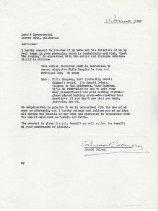 Ronald Colman Signed 1943 Letter - Tale Of Two Cities,  Prisoner Of Zenda Etc