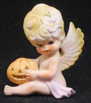 Vintage Lego Japan Porcelain October Angel,  Cherub Figurine,  Birthday,  Halloween