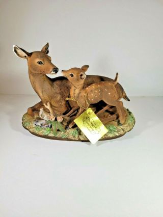 Vintage Homco Masterpiece Porcelain Mother Doe And Baby Fawn Deer Figurine 1979