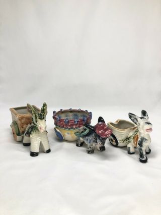 Donkey Burro W/ Cart Wagon Planter Set Of 3,  Vintage Japan Hand Painted,  Succule