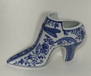 Vintage Blue & White Asian Design Porcelain Delftware Colonial Shoe Planter Rare